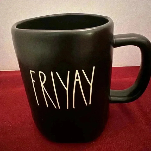 Rae Dunn FRIYAY Black Coffee Tea Beverage Mug with White Lettering - Picture 1 of 4